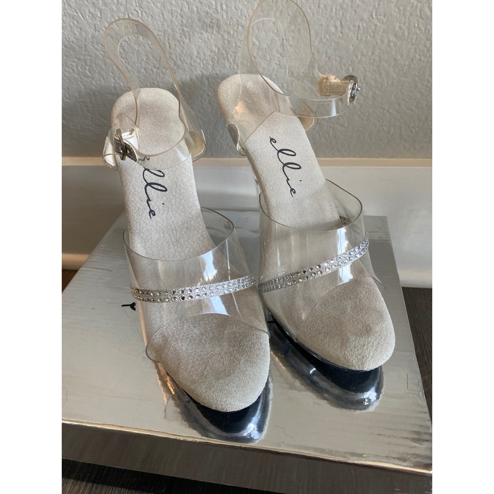 Ellie M-Jewel Clear Rhinestone Prom Pageant Competition Heels 5in Stiletto SZ: 8 - Picture 2 of 7